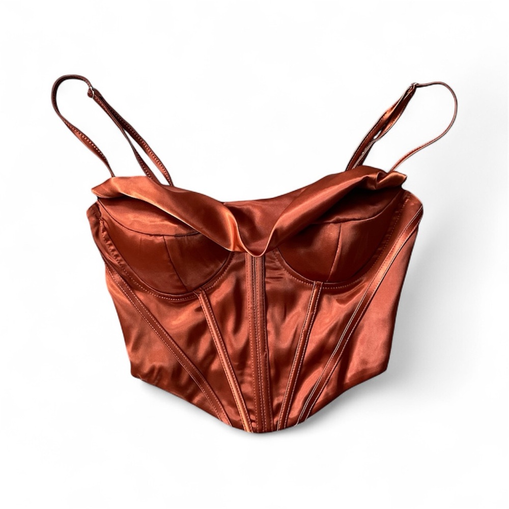 Satin French Bustier Bone Corset Burnt Orange Crop Top coquette Ren Fair XS